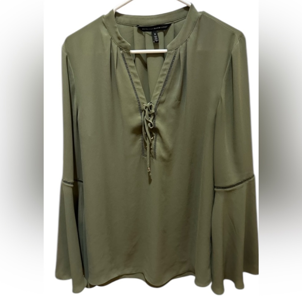 White House black market bell sleeve blouse with front tie size 12